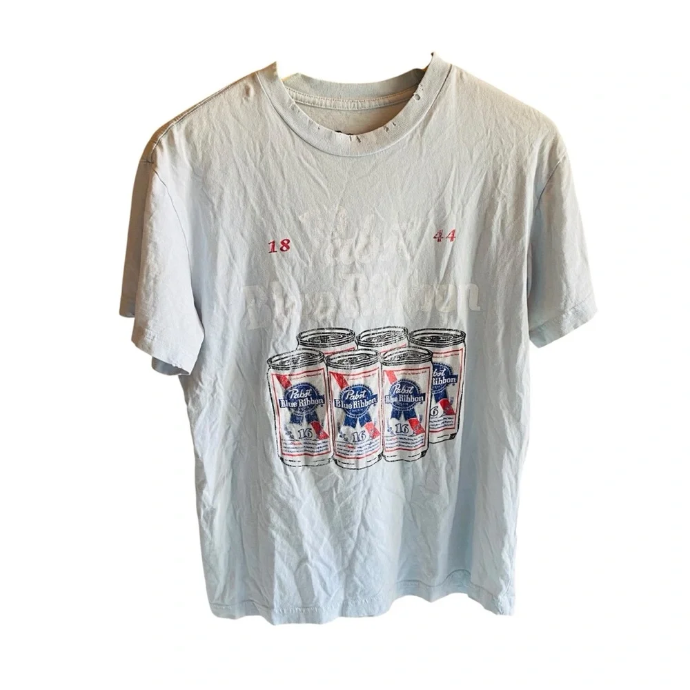 PABST BLUE RIBBON Light Blue Distressed Tee - Picture 2 of 6